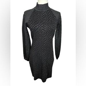 White House Black Market Black Textured Long Sleeve Dress